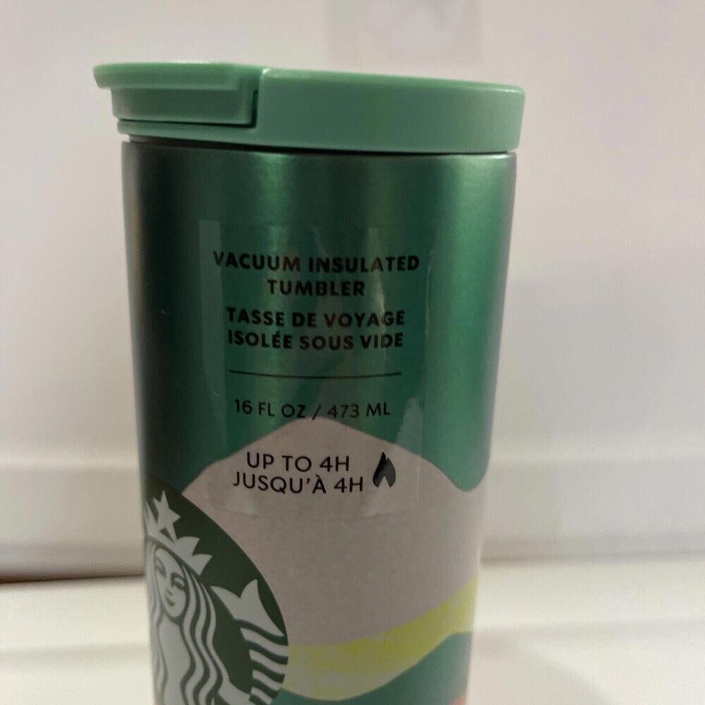 Starbucks Green Coral Desert Sands Wavy Wave Stainless Steel Tumbler Mug 16 oz - Picture 5 of 7